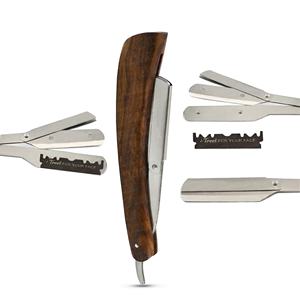 Maquinilla de afeitar hecha a medida para hombre, hoja de afeitar de acero inoxidable con borde recto, maquinilla de afeitar de seguridad con mango de madera - Product Image 1