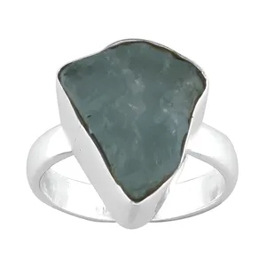 925 Sterling Silver Aquamarine Gemstone Ring Natural Blue Stone Geometric Bezel Setting Minimalist Style Unisex Everyday Wear - Product Image 1