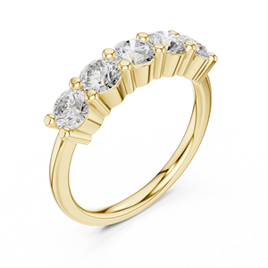 Anillo de compromiso y boda de cinco piedras con diamante cultivado en laboratorio, corte brillante redondo, VVS VS DEF, oro macizo de 14K, HPHT CVD - Product Image 2