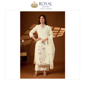 Vente en gros de vêtements pakistanais : Meilleure collection de designers, ensemble Kurti et pantalon en pur coton avec de magnifiques broderies. - Product Image 5