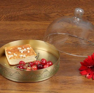Luxury Glass Dome Cloche with Metal Base – Decorative Serving Tray with <b>Cover</b> for <b>Cake</b>, Dessert & Table Display - Product Image 2