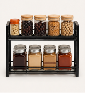 Vintage Design 2-Tier Iron <b>Kitchen</b> Spice <b>Rack</b> Organizer Countertop Standing <b>Storage</b> Shelf for Jars & Bottles Pantry Cabinet <b>Rack</b> - Product Image 3