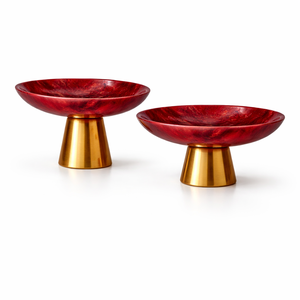 Bols décoratifs élégants en résine rouge avec base dorée pour la décoration de la maison, centre de table, ensemble de bols en résine - Product Image 1