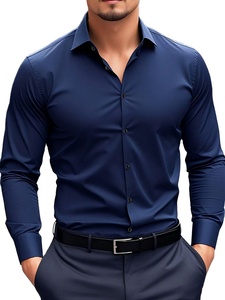 เสื้อเชิ้ตเดรสผู้ชายแขนยาวสีพื้นแบบกระดุมแถวเดียวสำหรับธุรกิจ เสื้อเชิ้ตผ้าฝ้ายแท้ 100% สำหรับผู้ชาย - Product Image 2