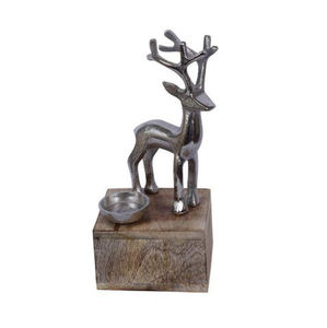 Modern Golden Reindeer <b>Tealight</b> <b>Holder</b> with Wooden Base 4-Cup Candle Stand Christmas Home Decoration Indoor Use - Product Image 6