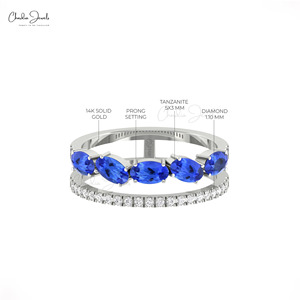 Anillo de Oro Sólido de 14K Hecho a Mano con Diseño de Vástago Dividido Paralelo y Gema de Tanzanita Natural de 1.1CTW, Anillo Apilable con Diamantes, Joyería para Fiestas - Product Image 5