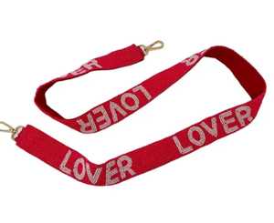 Correa de cinturón bordada con cuentas de semillas hecha a mano personalizada al por mayor, con slogan de amor y letras rosas, estilo guitarra rosa intenso, correa para bolso, accesorio - Product Image 1