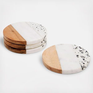Elegant Wood and <b>Marble</b> <b>Coaster</b> Set Round Stone Beverage <b>Coasters</b> with Wooden Base for Coffee Shop Dining Room Table Decor - Product Image 5