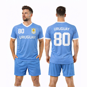 Conjunto de Camiseta y Pantalones Cortos de Fútbol Estilo Uruguay Personalizado, Ropa de Entrenamiento para Equipos de Fútbol Masculino - Product Image 1