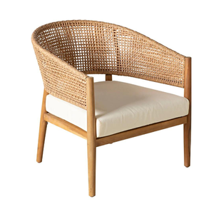 Chaise d'extérieur en rotin avec structure en teck, design moderne du milieu du siècle, mobilier de jardin confortable - Product Image 5