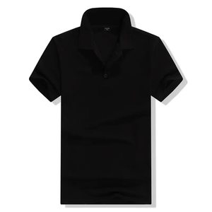 Polo de Manga Corta Negro para Hombre, Color Sólido, Algodón Piqué, Casual, Transpirable, Corte Regular, Diseño Tejido - Product Image 1