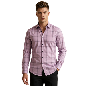 Camisa de Franela a Cuadros Rosa Polvoriento para Hombre, Manga Larga, con Botones, Estilo Casual, Tela Suave Cepillada, Moda Urbana - Product Image 1