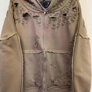 Sudadera con capucha y cremallera para hombre, personalizada, con apliques, parches bordados, estilo vintage, lavado ácido - Product Image 3