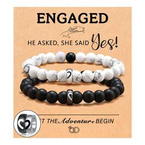 สร้อยข้อมือคู่รักสแตนเลสสตีลคลาสสิกปี 2026 สีดำด้านประดับลูกปัดสีขาวเทอร์ควอยซ์หินธรรมชาติสำหรับผู้ชายและผู้หญิง - Product Image 3