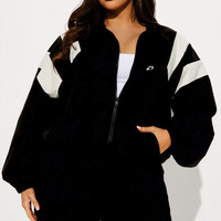 Chaqueta Oversize Personalizable para Mujer, Diseño en Bloques de Color Blanco y Negro, Ligera, Estilo Urbano, Cortavientos, Chaqueta Bomber OEM, Chaquetas de Moda para Hombre
