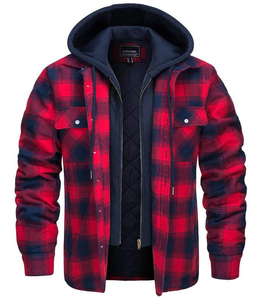 Chemise-veste en toile à carreaux unisexe pour l'hiver avec col montant, capuche amovible et doublure matelassée - Product Image 2