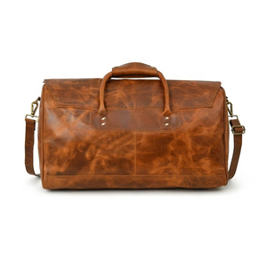 Leather Weekender Duffel Bag Zipper Closure Travel Bag Durable Brown Leather Made Handle Shoulder Strap Traveling Bags - Product Image 1