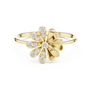 Anillo de oro macizo de 14k para mujer con diamante de corte redondo minimalista en forma de flor, ideal para regalo, compromiso, aniversario, boda. - Product Image 1