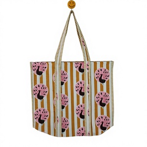 Sac fourre-tout en coton à rayures moutarde et imprimé paon, grande capacité, sac de courses réutilisable, sac à main écologique pour femmes - Product Image 2