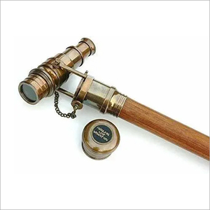 Canne de marche en laiton antique avec télescope, poignée en bois, métal poli, objet d'art de collection - Product Image 3