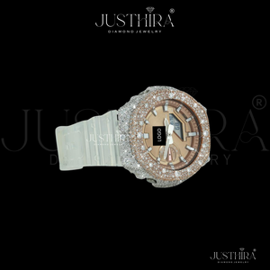Reloj de Cuarzo Premium con Bisel Iced Out y Halo de Diamantes Moissanite VVS, Diseño de Llama, Plata, Unisex, Precio de Fábrica Imbatible - Product Image 3