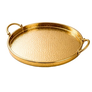 Bandeja de Servir Art Deco de Acero Inoxidable, Diseño Martillado Recién Diseñado con Asa, Acabado Pulido Espejo - Product Image 1