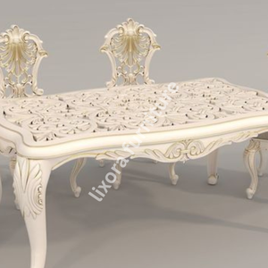 Ensemble de table à manger de luxe artisanal blanc et or pour 6 personnes, décor victorien orné de sculptures florales - Product Image 3