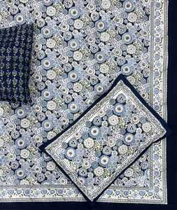 Export Quality Blue Floral Vine Hand Block Print Cotton Bedsheet, Traditional Jaipuri Pattern <b>Double</b> <b>Bed</b> <b>Sheet</b> Bulk - Product Image 2