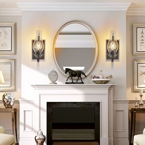 Rustic Farmhouse Vintage Industrial <b>Plug</b> Wall <b>Lights</b> Set 2 Clear Glass Shade Hardwired Wall Sconces - Product Image 5