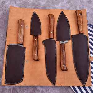 Juego de Cuchillos de Cocina de Acero de Damasco Personalizados, 5 Piezas, Forjados a Mano, con Mango de Madera Natural, Cuchillo de Chef Profesional para Cocinar - Product Image 3