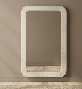Miroir en os incrusté |   Décoration murale minimaliste en ivoire fait main, cadre en os neutre - Product Image 2