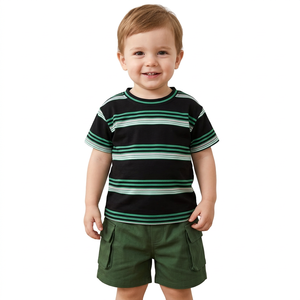 Vente en gros de vêtements décontractés pour garçons, ensemble de 2 pièces, imprimé animal, 100% coton, manches courtes, personnalisable, respectueux de la peau, de haute qualité - Product Image 3
