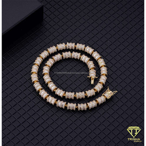 Chaîne à maillons baguette en argent sterling 925 de qualité supérieure, sertie de diamants moissanite, bijoux de luxe hip-hop pour la mode - Product Image 5
