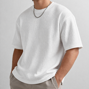 High Quality Custom Logo Luxury Comfort T <b>Shirt</b> 100% Cotton Oversized Blank <b>Waffle</b> T <b>Shirt</b> Bulk - Product Image 1