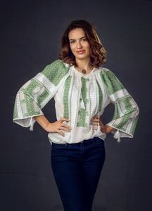 Camisa de algodón vintage con volantes para mujer, blusa informal de manga larga, tejida, lavable, de color liso, con cuello redondo y mangas anchas, transpirable - Product Image 2