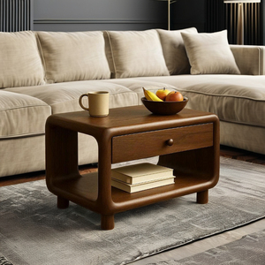 Table basse en bois massif avec tiroir Table centrale en bois sculptural à bord vivant faite à la main en bois naturel Table de déclaration décor à la maison - Product Image 3