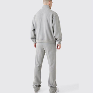 Men's Gray Half-<b>Zip</b> Sweatshirt and Pants Full Length Cotton Casual Wear with Side Pockets Regular Fit Autumn Style - Product Image 2