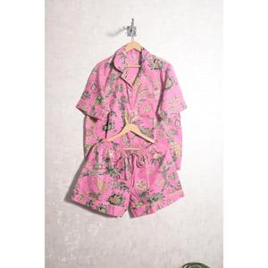 Ensemble de pyjama en coton imprimé à la main en Inde pour femmes, ensemble de pyjama à manches courtes, vêtements de nuit doux pour l'été - Product Image 1