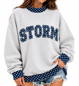 Sudadera Oversize Personalizada para Mujer con Cuello Alto, Diseño a Cuadros, Apliques de Letras, 100% Algodón, Informal, para Otoño - Product Image 1