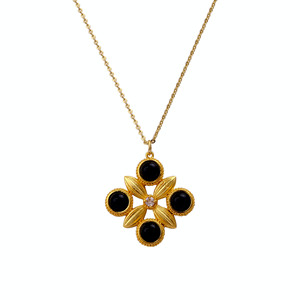 El Joyero - Collar con Colgante de Trébol de Cuatro Hojas con Ónix Negro Hecho a Mano, Cadena Ajustable de Latón con Oro de 18k, Estilo Vintage para Mujer, Regalo - Product Image 2