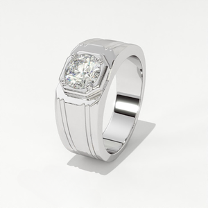 Bague signet octogonale biseautée pour homme en or 14 carats avec diamant de laboratoire moderniste chanfreiné Aarinya - Product Image 5