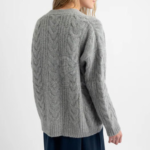Women's Knitted V-Neck <b>Cardigan</b> Long Sleeve Solid Color Button Front Casual Top <b>Thick</b> Warm Autumn Wear - Product Image 4