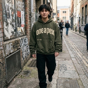 <b>Mens</b> Olive Green Vintage Graphic Hoodie Cotton Fleece Sweatshirt Custom Logo Streetwear Pullover Casual Winter <b>Hooded</b> <b>Top</b> - Product Image 4
