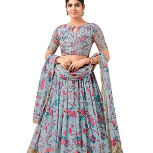 Último diseñador Faux Georgette Zari Secuencia Bordado Trabajo Lehenga Choli Por Fab Zone - Product Image 1