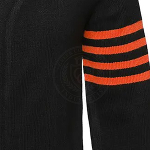 Cárdigan negro para hombre, de punto acrílico, manga larga, color sólido, con botones, suéter para hombre y mujer con rayas naranjas, ropa escolar - Product Image 6