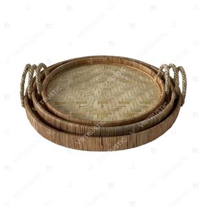 Plateau de service artisanal CHEVRON TONE en bambou et rotin, organiseur de garde-manger, décoration d'intérieur - Product Image 2