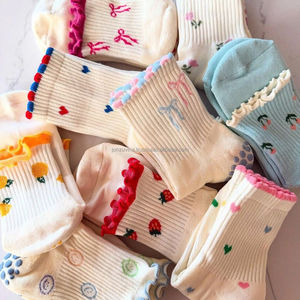 Custom Women <b>Grip</b> <b>Socks</b> Decorative Ruffle Cuff Non Slip Pilates Yoga <b>Socks</b> Jacquard Embroidery Logo Vietnam Factory - Product Image 5