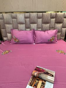 Brown Rose Floral Design Wine Color Embroidered Cotton Bedsheet <b>Set</b> Soft Luxury <b>Bedding</b> <b>Set</b> Queen Size High Quality - Product Image 2