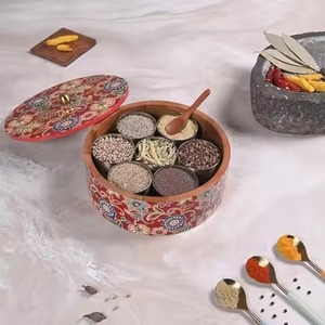 Handmade Wooden Spice Box Masala Organizer with Sections for Kitchen <b>Storage</b> and Cooking Essentials - Product Image 6