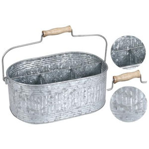 Porta Utensilios de Metal Galvanizado Estilo Rústico con 6 Compartimentos y Asa de Madera, Organizador Ovalado de Hierro para Cubiertos de Cocina - Product Image 2